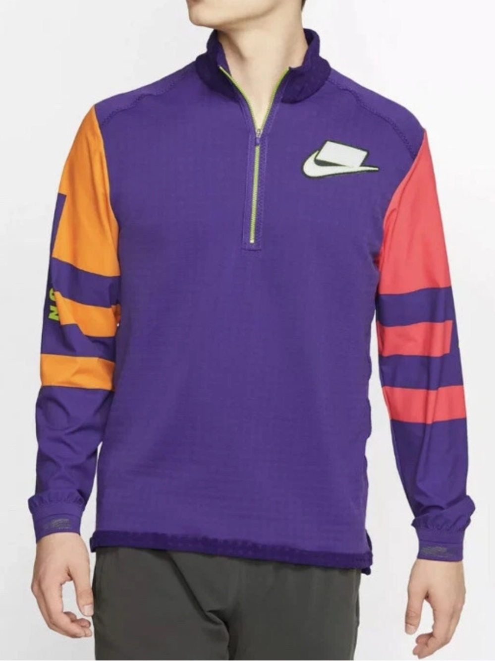 Nike Wild Run Therma Long Sleeve Running Top Purple neon quarter zip large